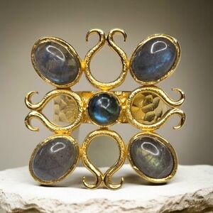 18k Gold Plated Incredible Artisan Labradorite Statement Ring